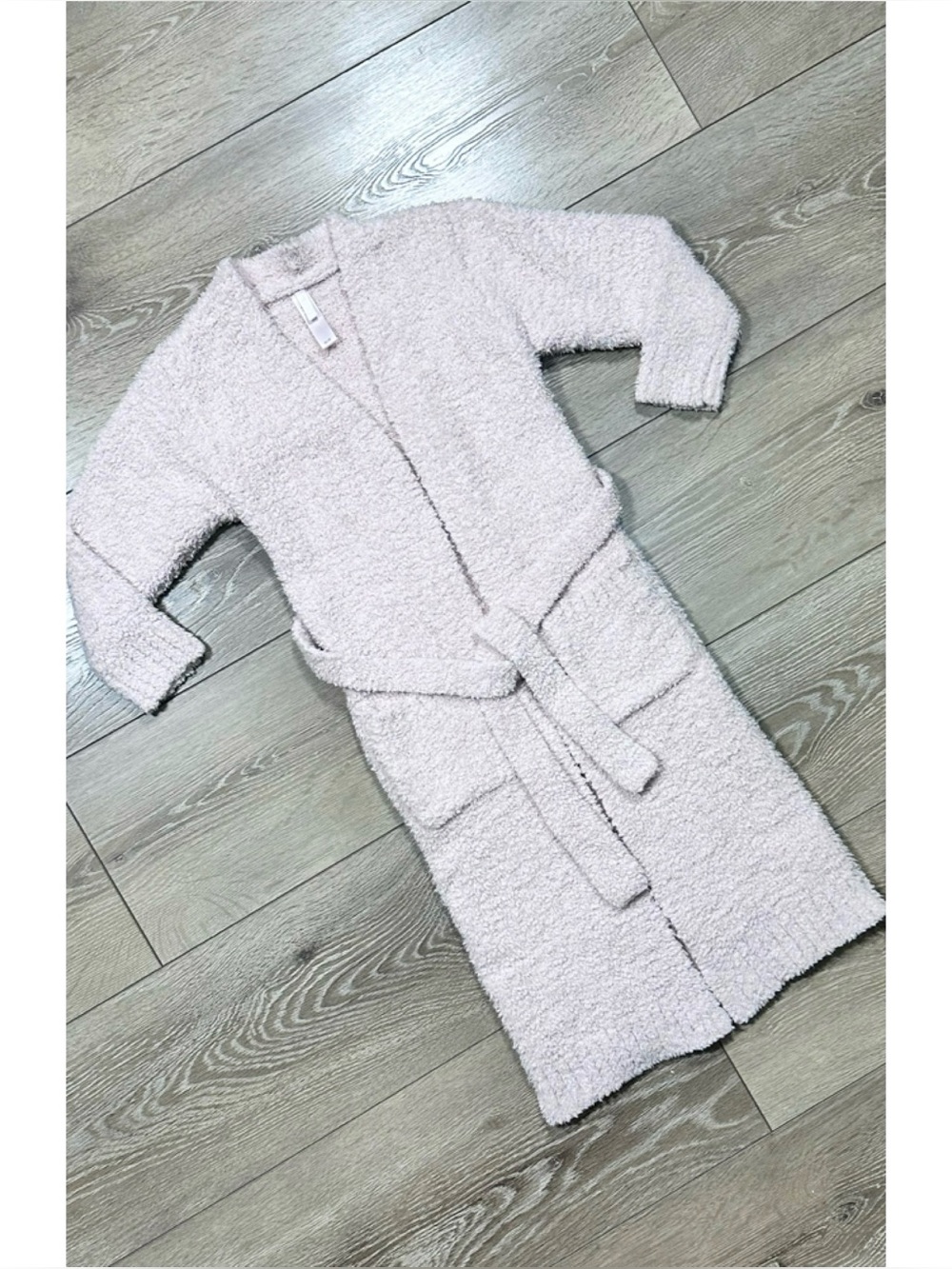 Skims Kids Cozy Knit Fluffy Robe Pale Pink Tie Waist